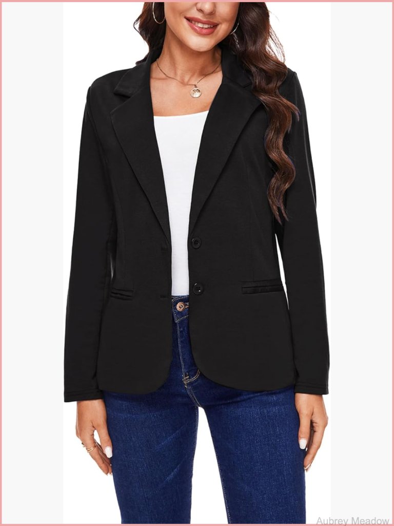 Women Long Sleeve Button Front Blazer Work Casual Office Lapel Suit Jacket